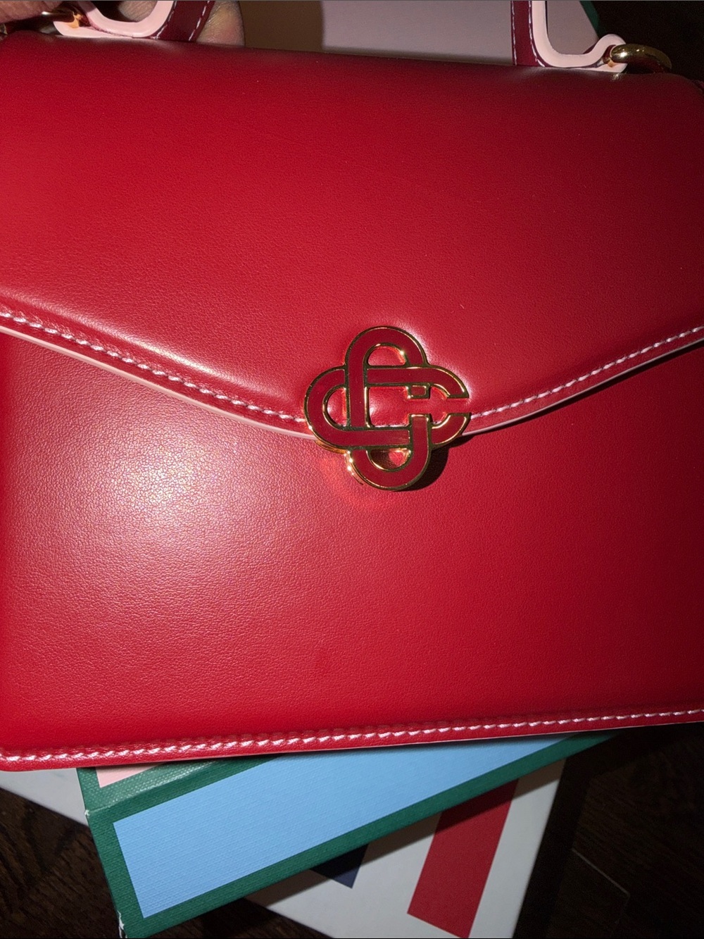 Structured Red Top-Handle Mini Bag with Gold Hardware - Picture 6 of 9